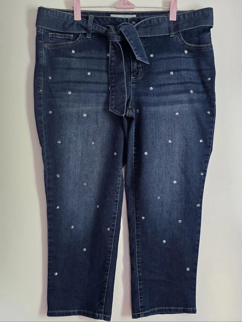 Est. 1946 Rhinestone Tie Waist Capri Jeans | Size 16